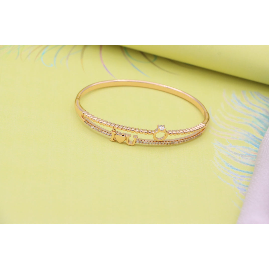 Dainty “I ❤️ U” Rose Gold Bangle with Diamond Ring Charm, XPBL0469 (2047-9)