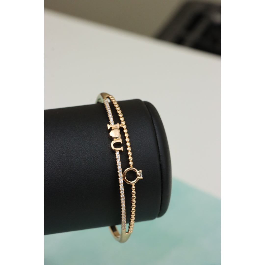 Dainty “I ❤️ U” Rose Gold Bangle with Diamond Ring Charm, XPBL0469 (2047-9)