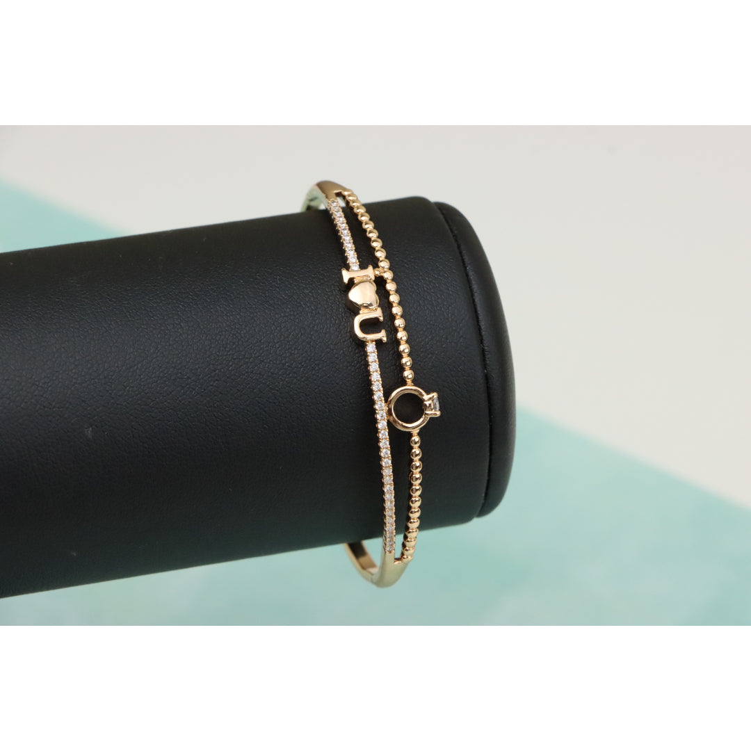 Dainty “I ❤️ U” Rose Gold Bangle with Diamond Ring Charm, XPBL0469 (2047-9)