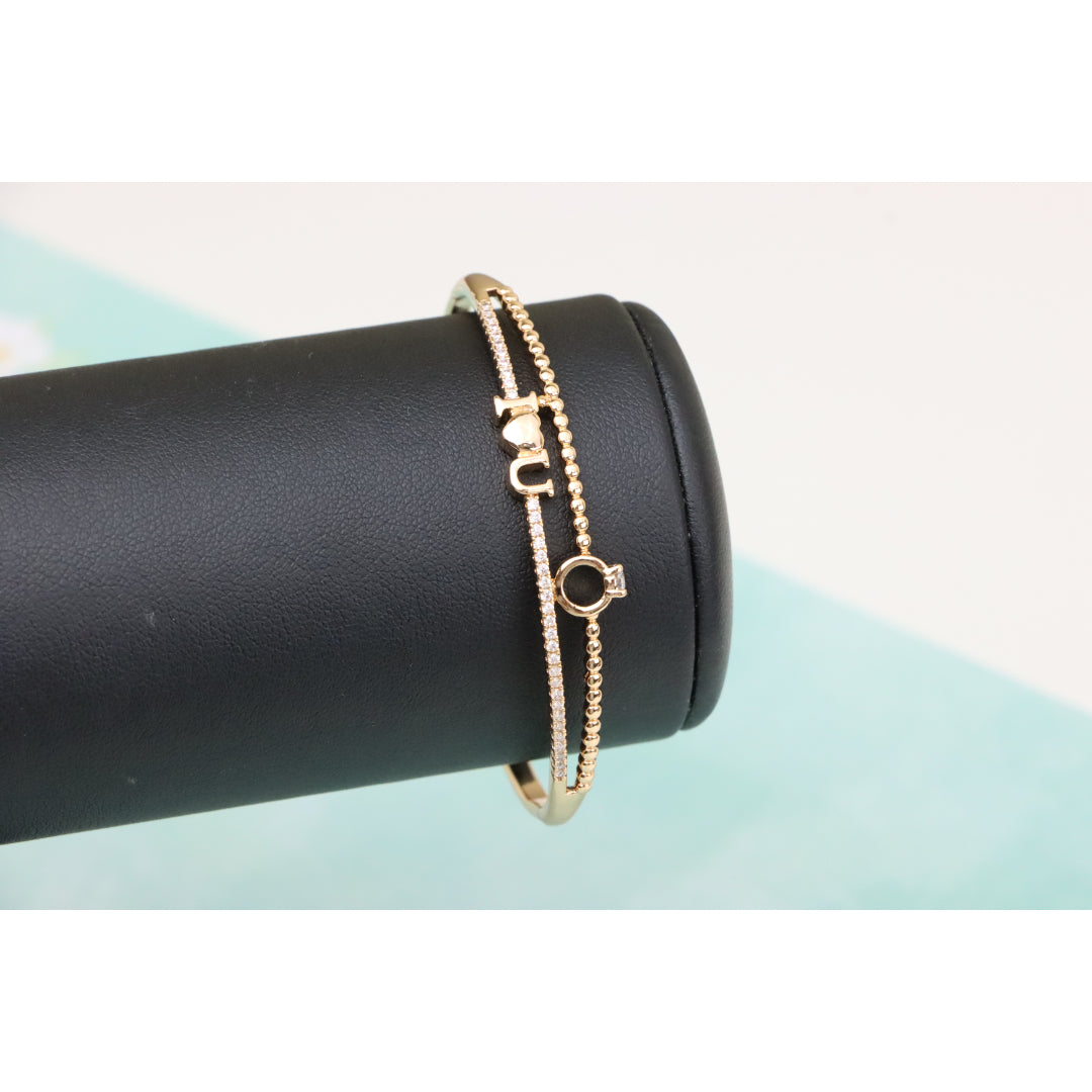 Dainty “I ❤️ U” Rose Gold Bangle with Diamond Ring Charm, XPBL0469 (2047-9)