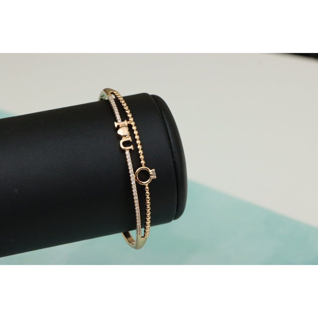 Dainty “I ❤️ U” Rose Gold Bangle with Diamond Ring Charm, XPBL0469 (2047-9)