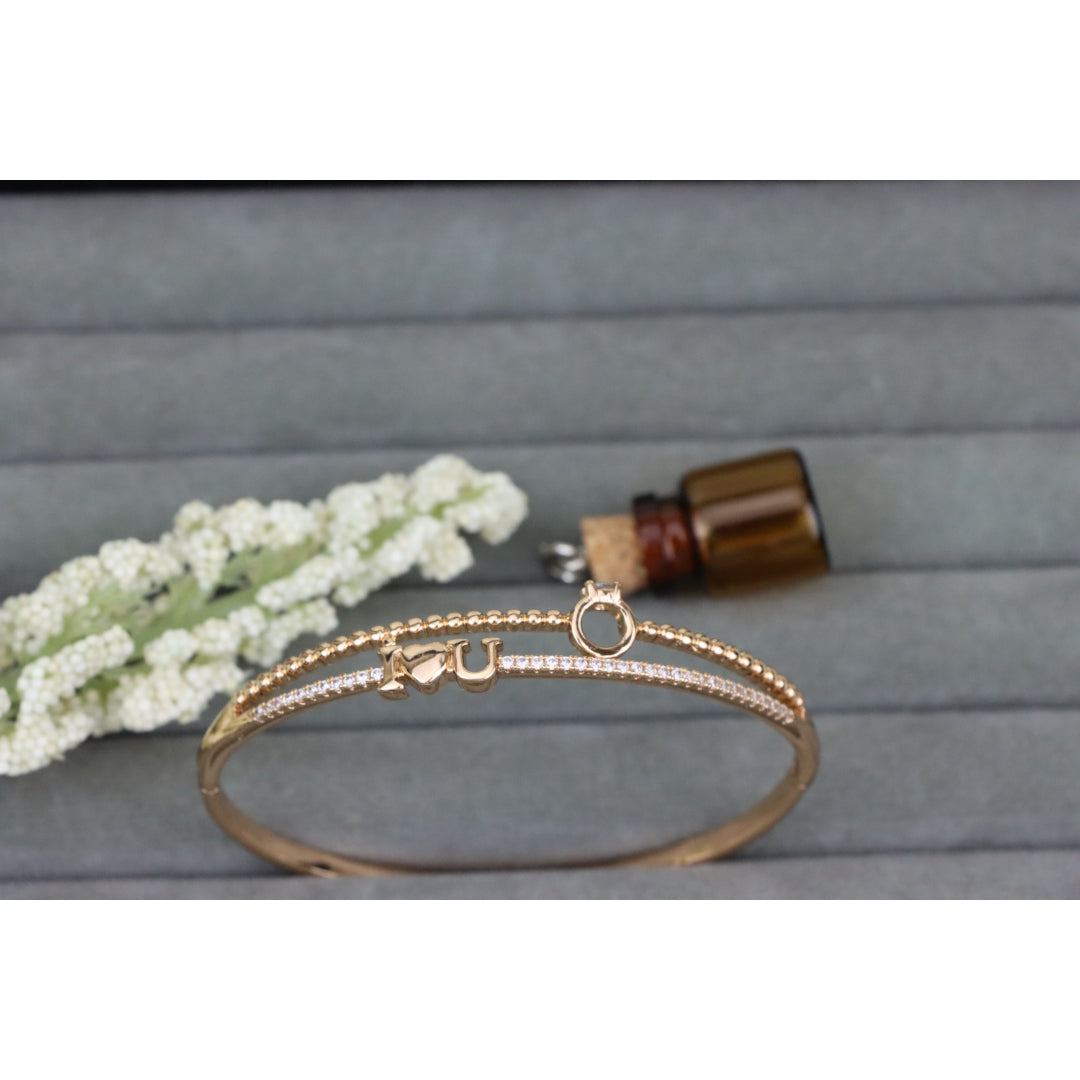 Dainty “I ❤️ U” Rose Gold Bangle with Diamond Ring Charm, XPBL0469 (2047-9)