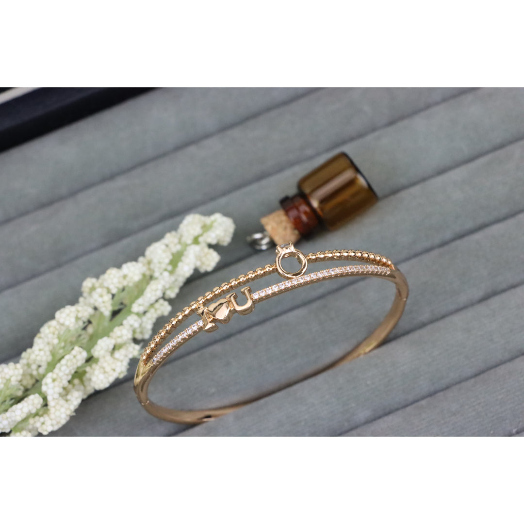 Dainty “I ❤️ U” Rose Gold Bangle with Diamond Ring Charm, XPBL0469 (2047-9)
