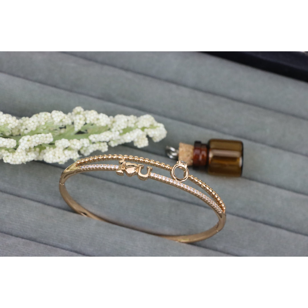 Dainty “I ❤️ U” Rose Gold Bangle with Diamond Ring Charm, XPBL0469 (2047-9)