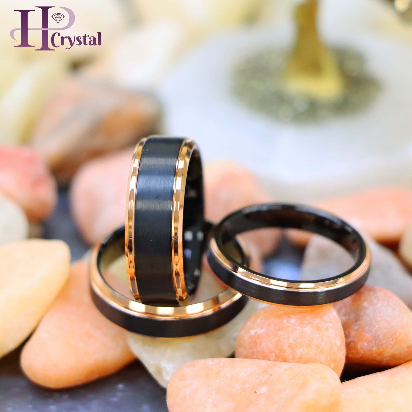 Two-Tone Black & Rose Gold IP Brushed Center Step Edge Tungsten Ring