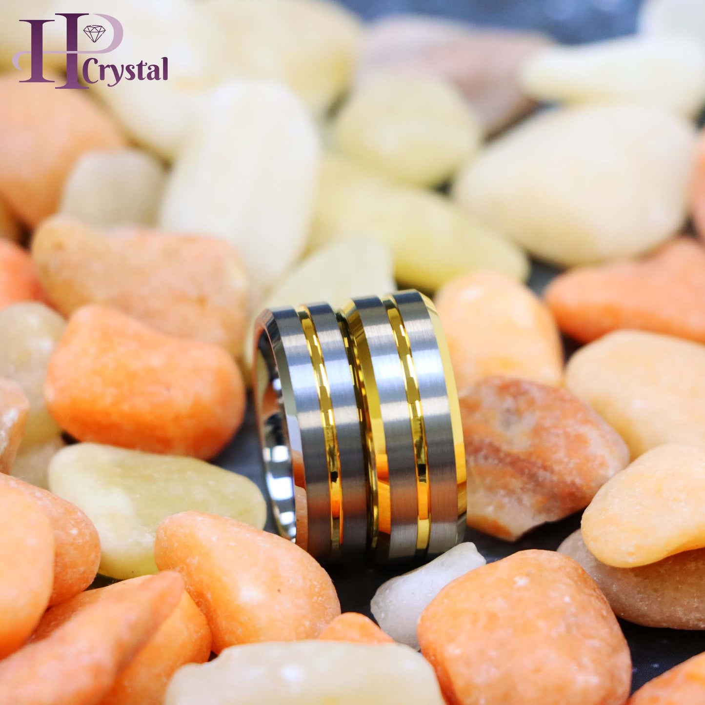Yellow Gold/Silver Plated Center Grooved Tungsten Ring