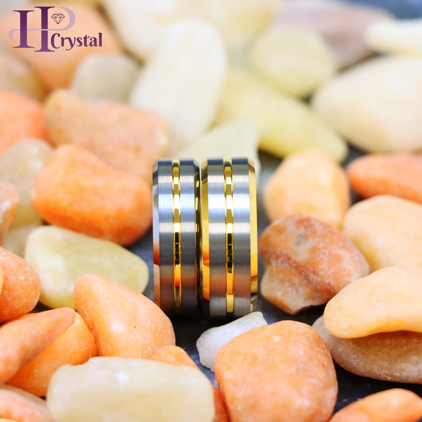 Yellow Gold/Silver Plated Center Grooved Tungsten Ring