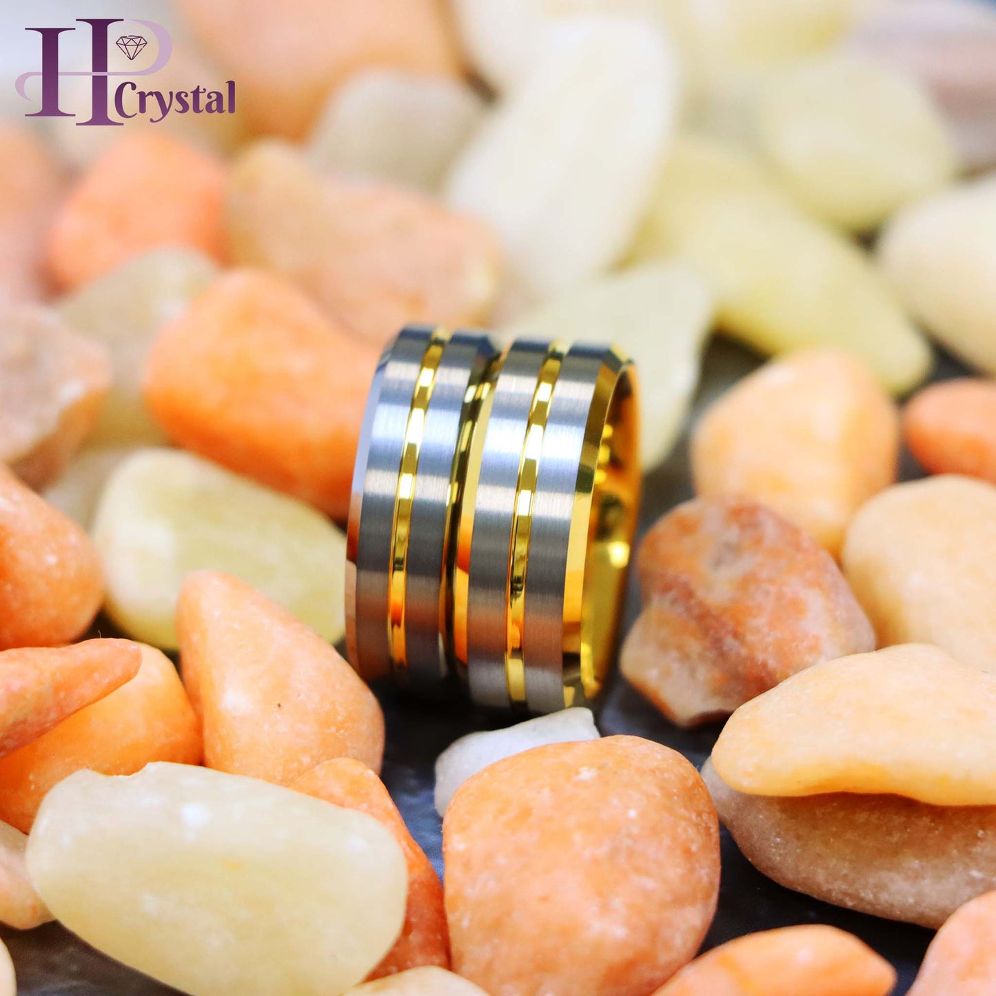 Yellow Gold/Silver Plated Center Grooved Tungsten Ring
