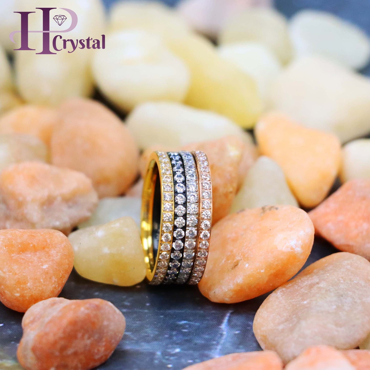 Men’s Titanium Eternity Ring – Black, Silver, Gold, Rose Gold IP Plated, CZ Stones (MARET101)