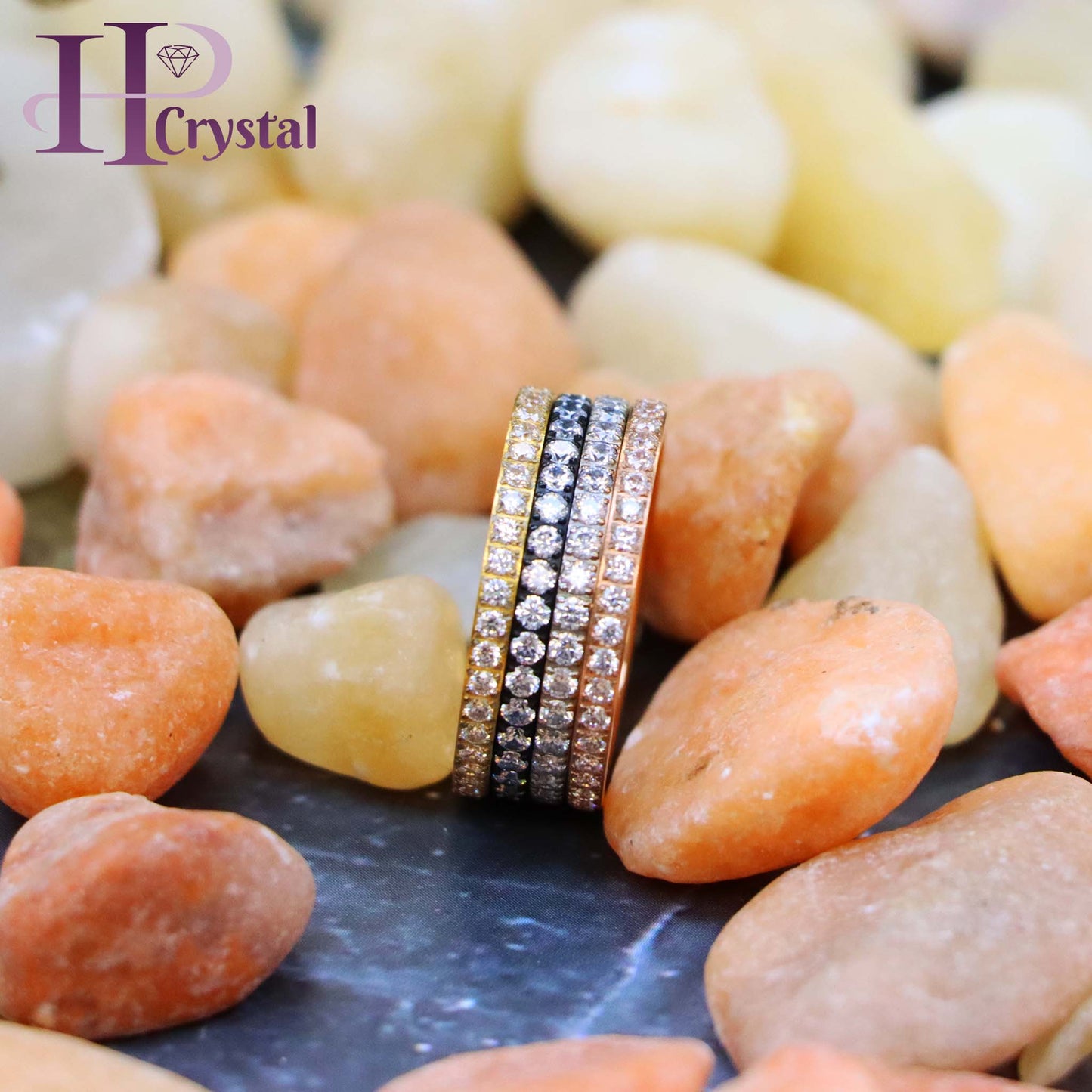 Men’s Titanium Eternity Ring – Black, Silver, Gold, Rose Gold IP Plated, CZ Stones (MARET101)