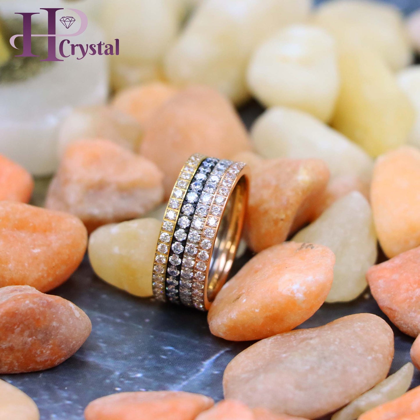 Men’s Titanium Eternity Ring – Black, Silver, Gold, Rose Gold IP Plated, CZ Stones (MARET101)