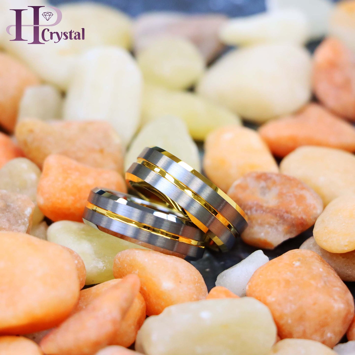 Yellow Gold/Silver Plated Center Grooved Tungsten Ring
