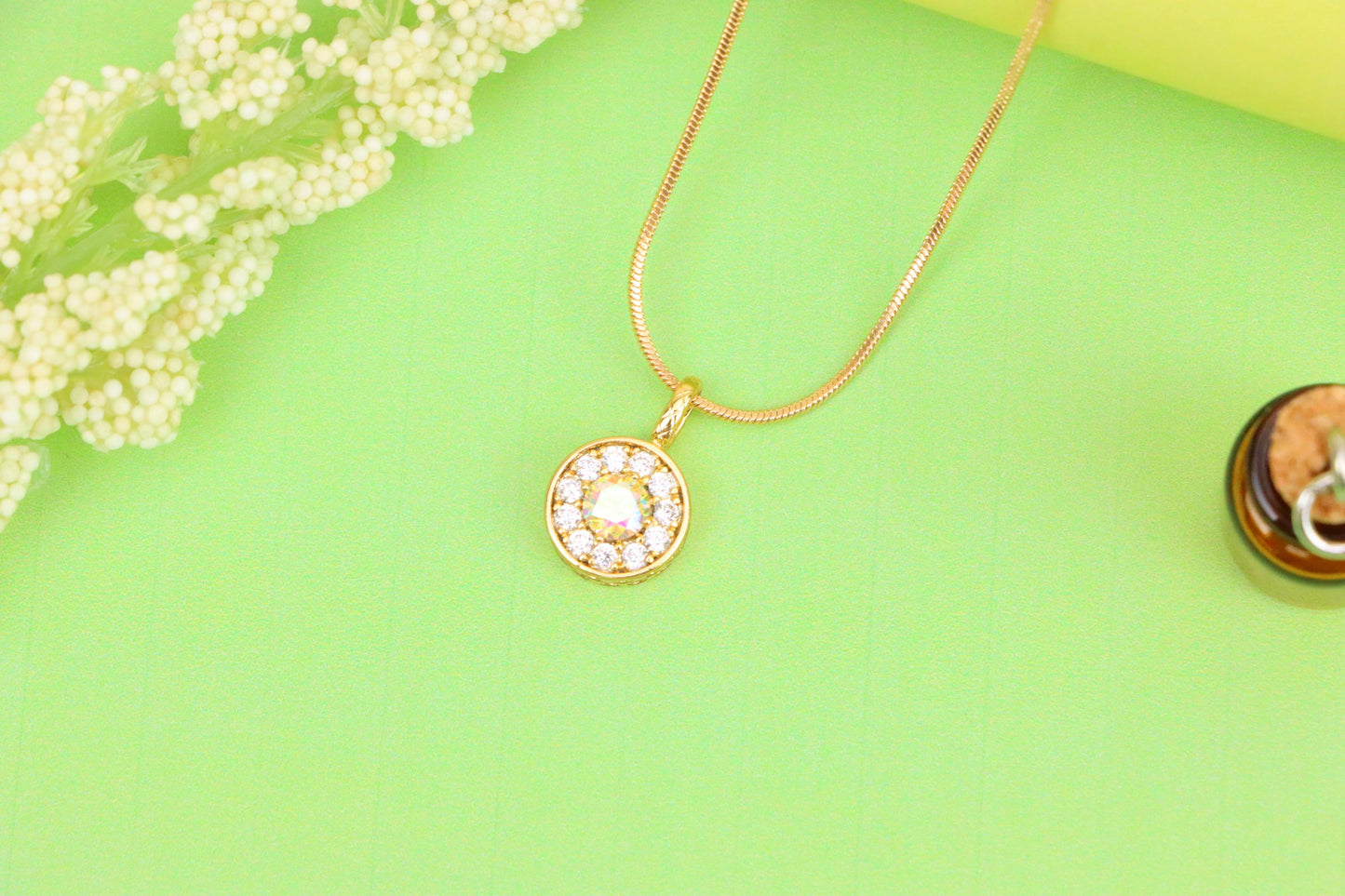 Satin White Center Pendant with Crystal Halo Rose Gold Charm, XPPT1594 (2146-9)