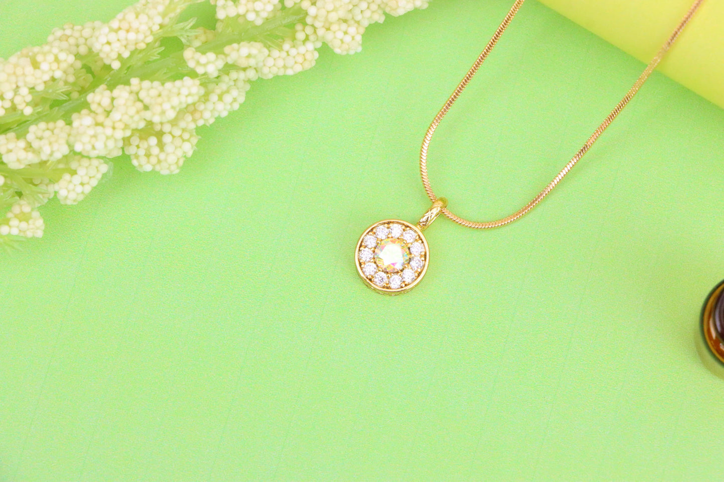 Satin White Center Pendant with Crystal Halo Rose Gold Charm, XPPT1594 (2146-9)