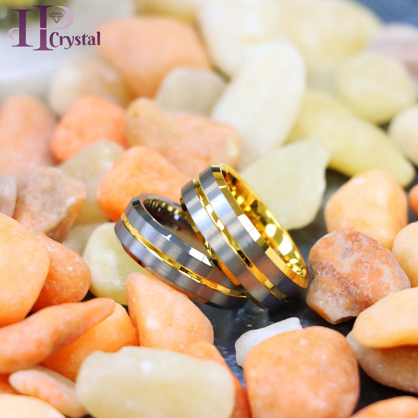 Yellow Gold/Silver Plated Center Grooved Tungsten Ring
