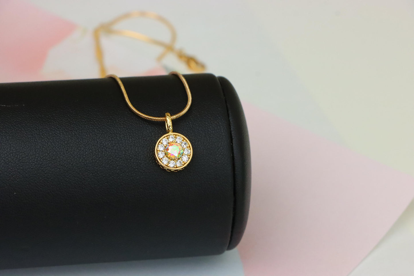 Satin White Center Pendant with Crystal Halo Rose Gold Charm, XPPT1594 (2146-9)