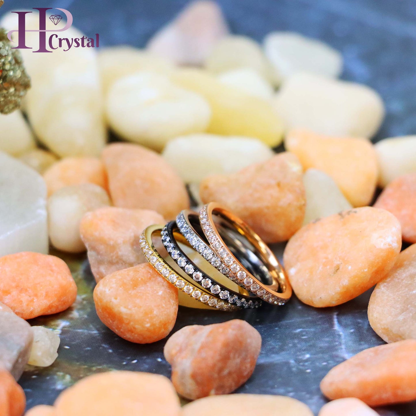 Men’s Titanium Eternity Ring – Black, Silver, Gold, Rose Gold IP Plated, CZ Stones (MARET101)