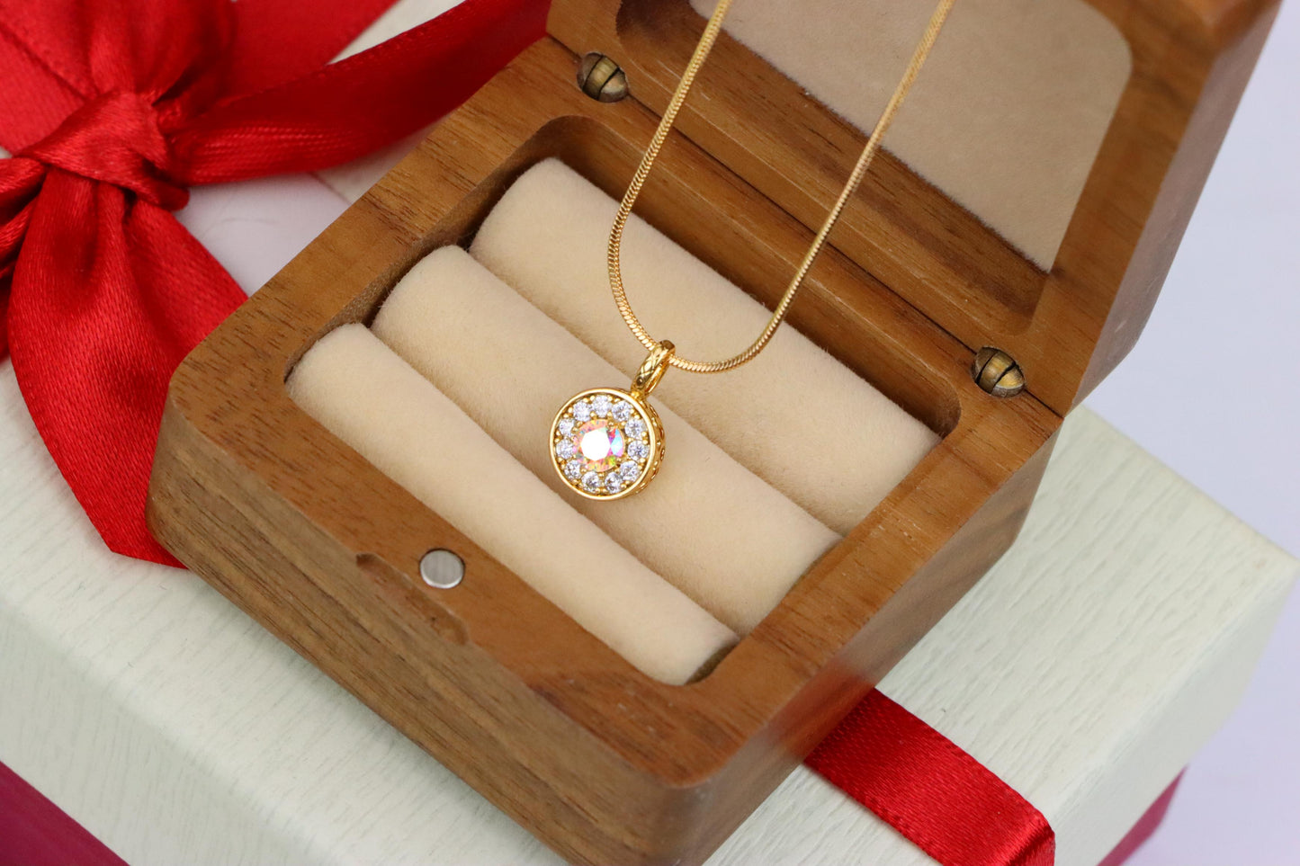 Satin White Center Pendant with Crystal Halo Rose Gold Charm, XPPT1594 (2146-9)