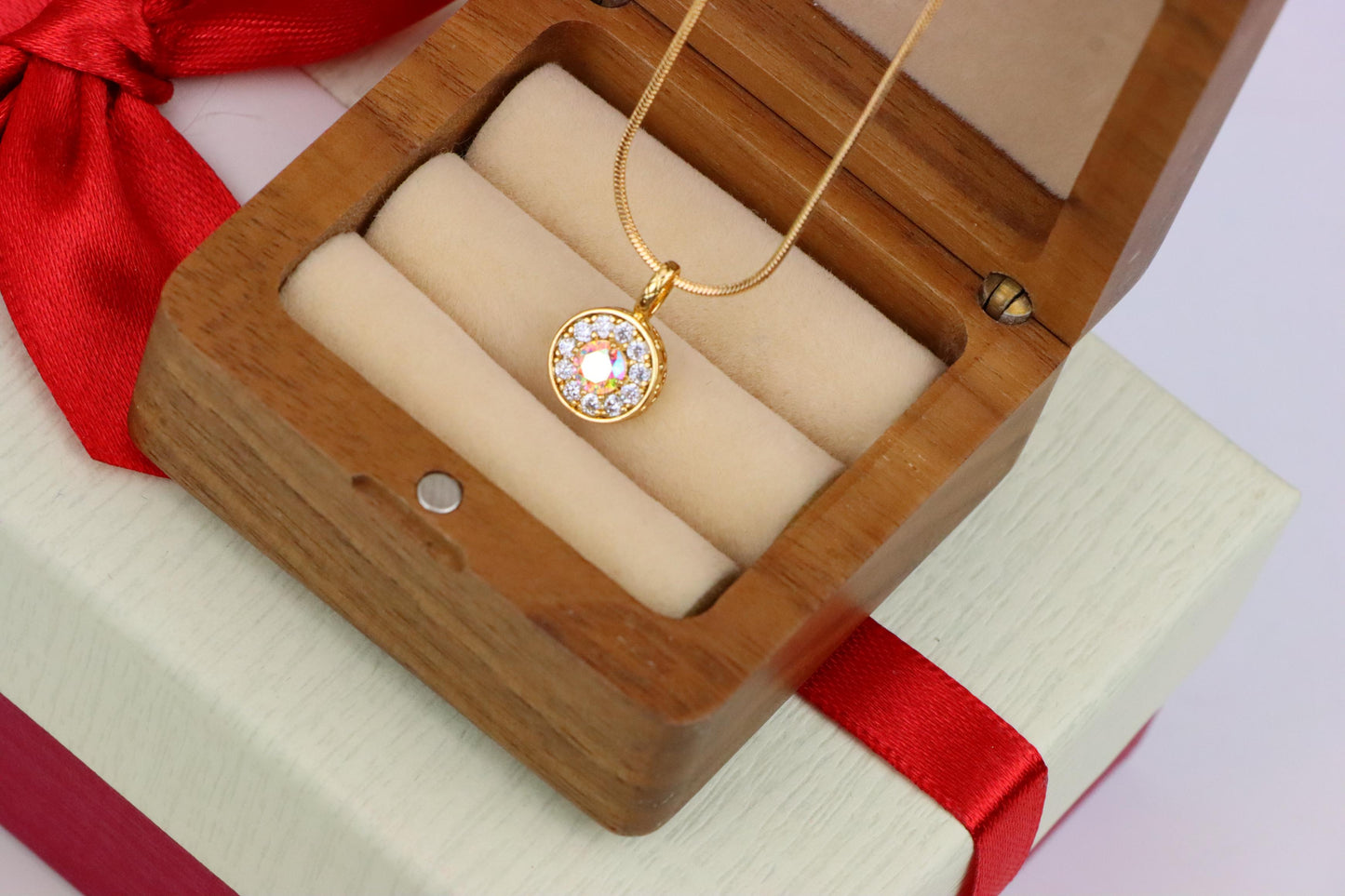 Satin White Center Pendant with Crystal Halo Rose Gold Charm, XPPT1594 (2146-9)