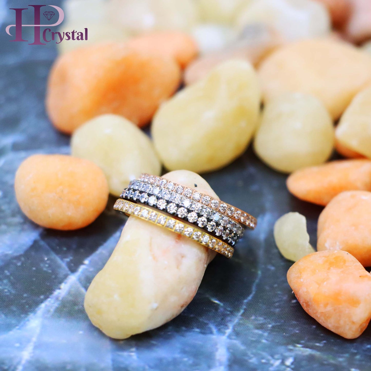 Men’s Titanium Eternity Ring – Black, Silver, Gold, Rose Gold IP Plated, CZ Stones (MARET101)