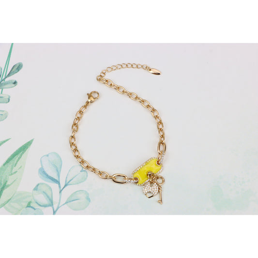 Rose Gold Bracelet with Yellow Charm and Crystal Lock & Key, XPBL0890 (2089-9)