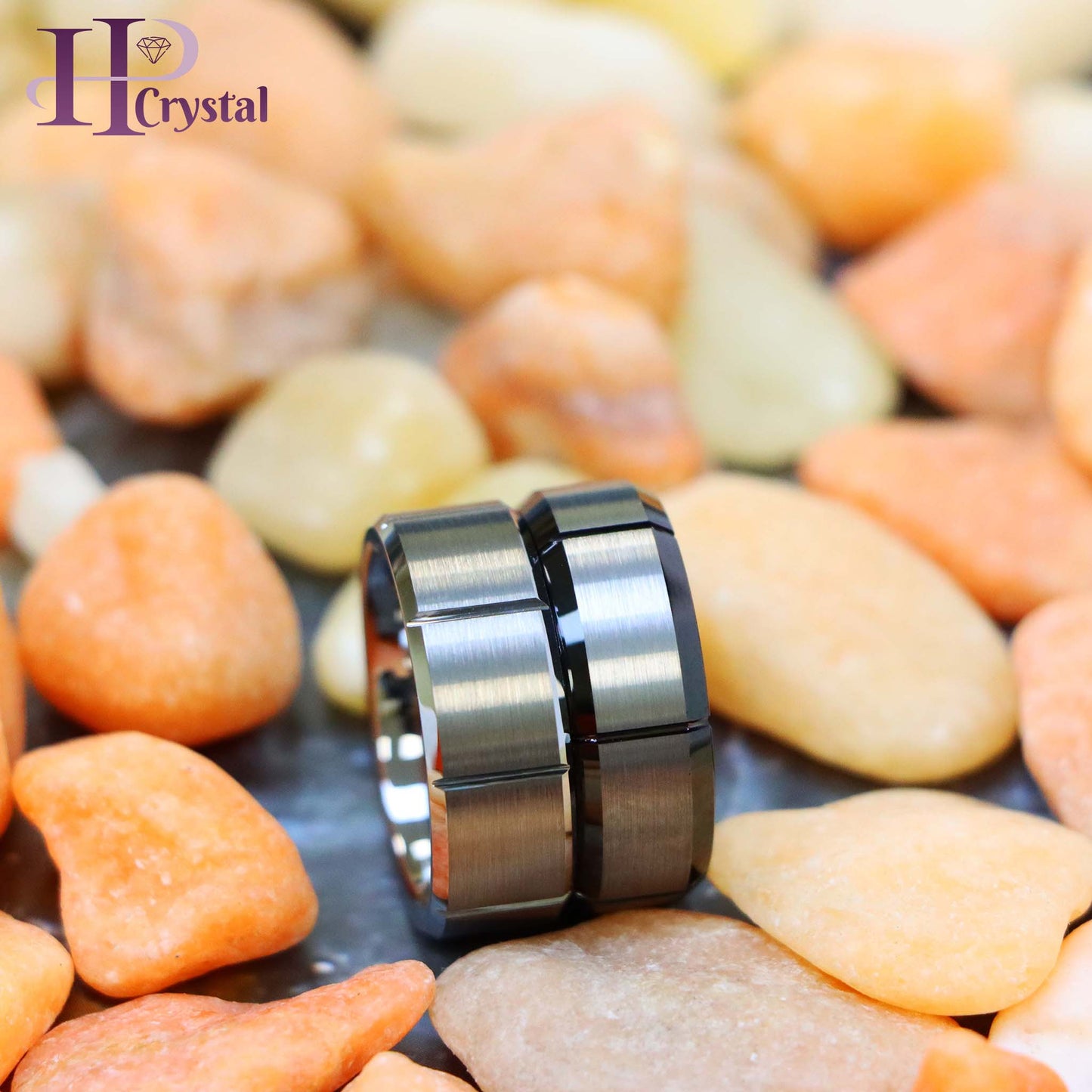 Multiple Vertical Grooves Brushed Center Tungsten Ring