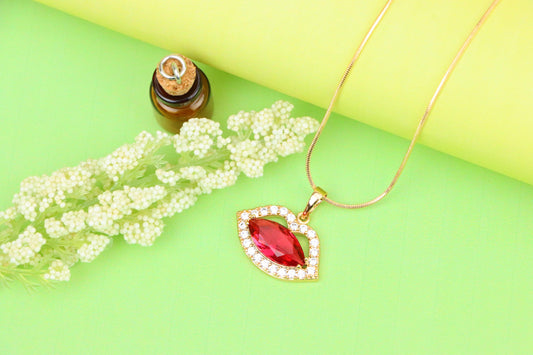 Rose Gold Lips Pendant with Red Stone – Bold & Stylish, XPPT1206 (2121-5)