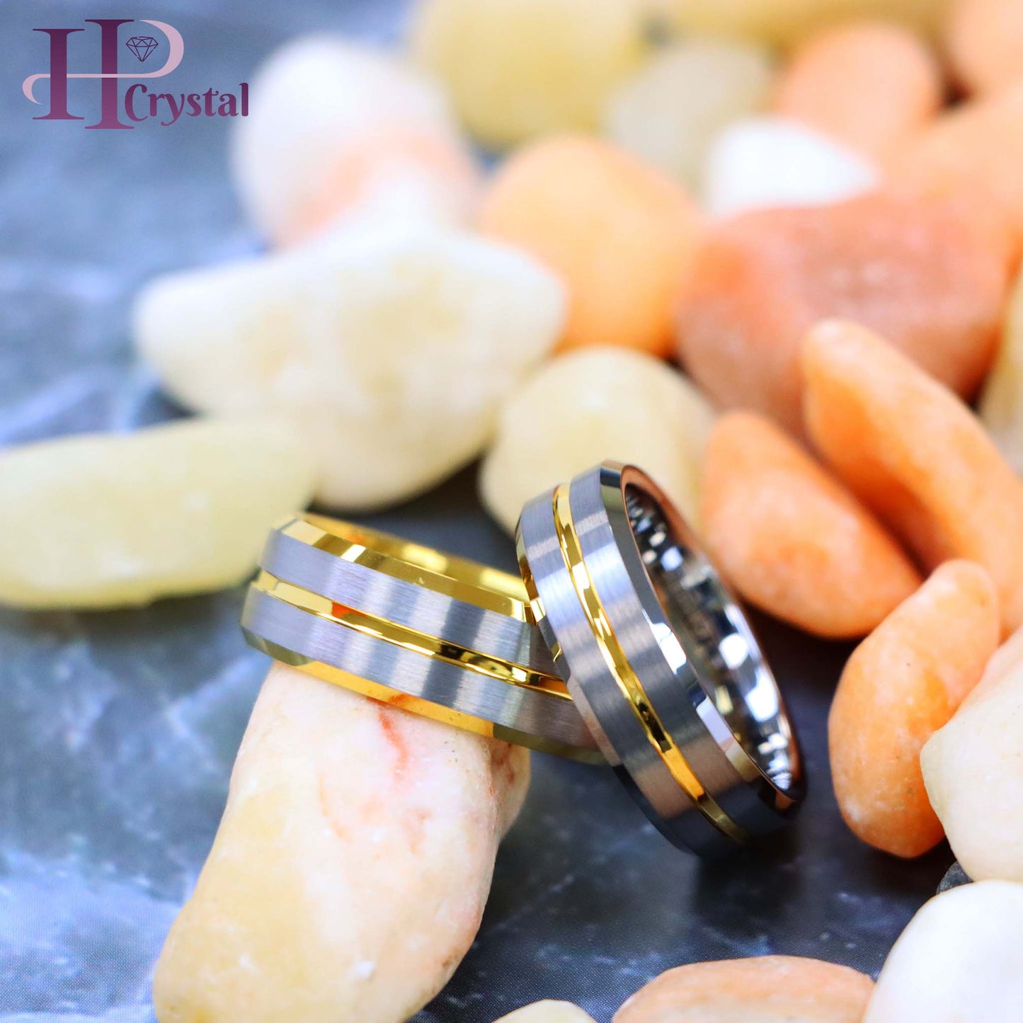 Yellow Gold/Silver Plated Center Grooved Tungsten Ring