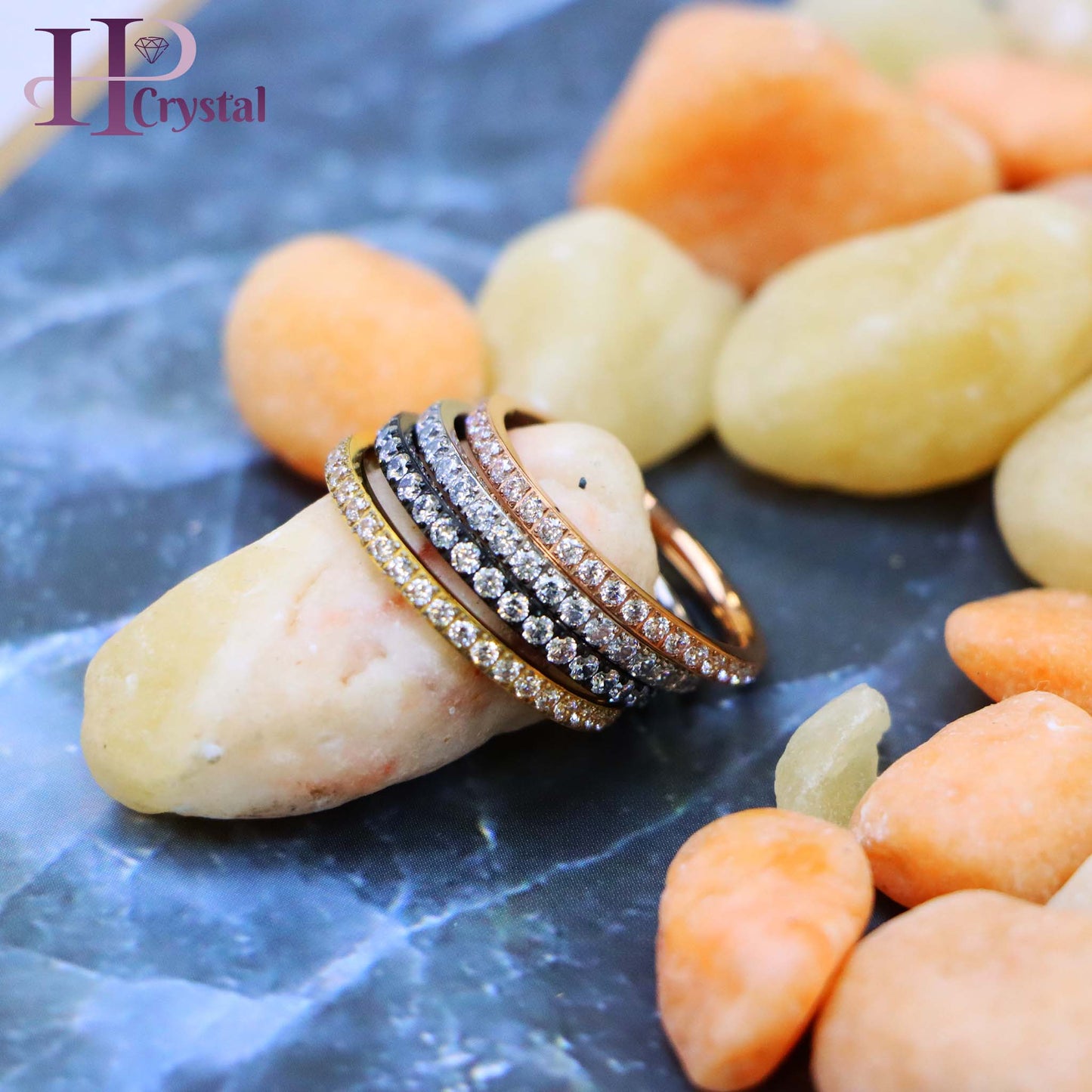 Men’s Titanium Eternity Ring – Black, Silver, Gold, Rose Gold IP Plated, CZ Stones (MARET101)