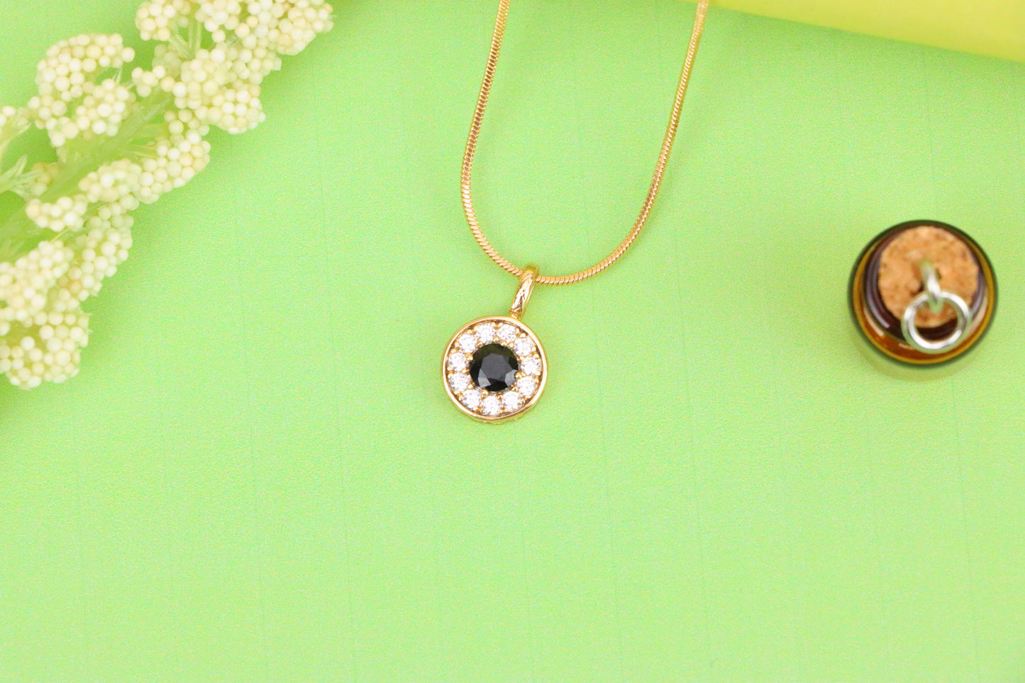 Black Center Round Pendant in Rose Gold with Crystal Halo, XPPT1595 (2146-9)