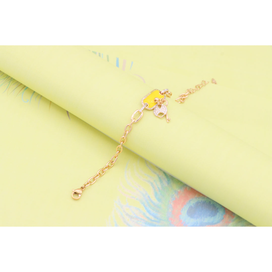 Rose Gold Bracelet with Yellow Charm and Crystal Lock & Key, XPBL0890 (2089-9)
