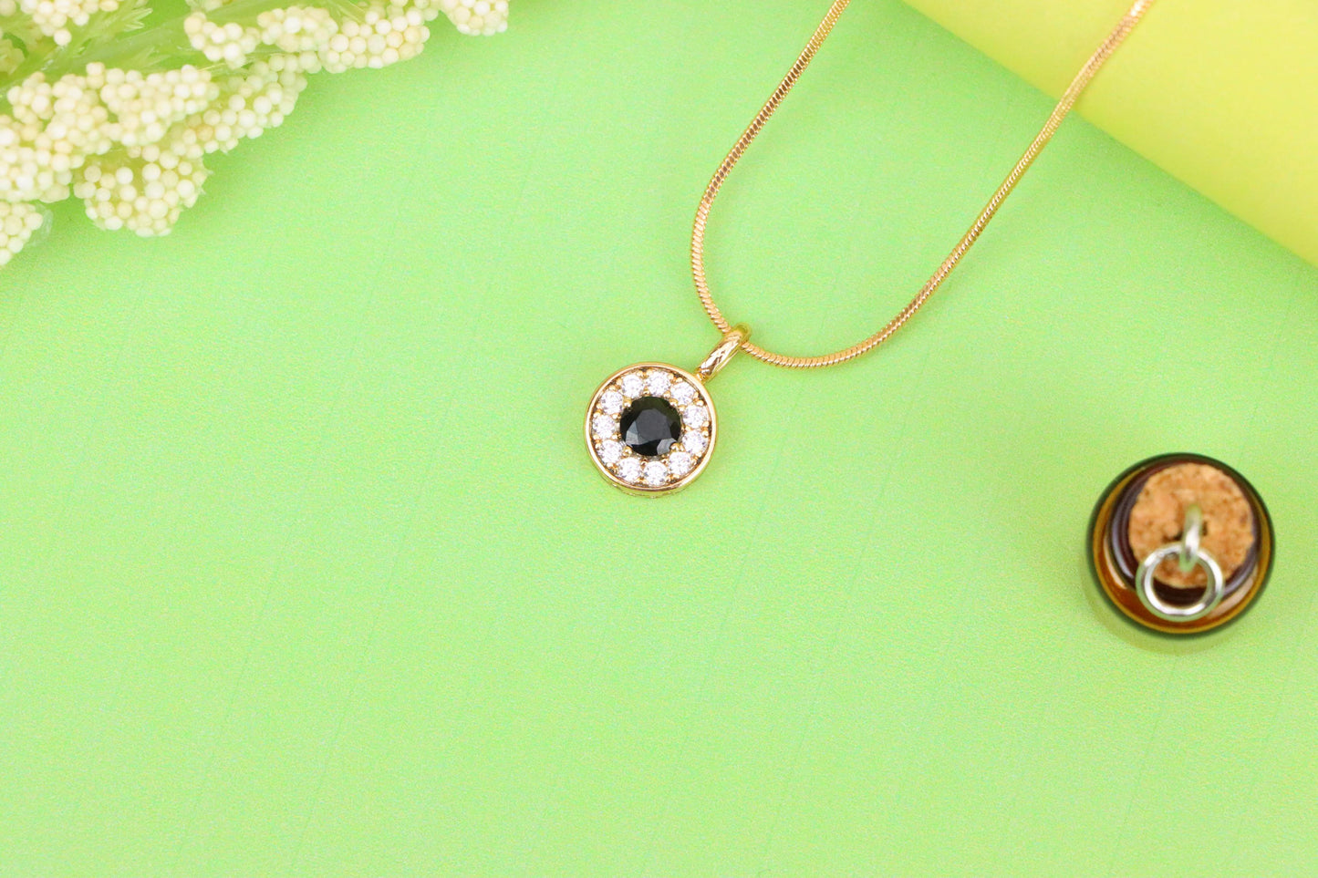 Black Center Round Pendant in Rose Gold with Crystal Halo, XPPT1595 (2146-9)