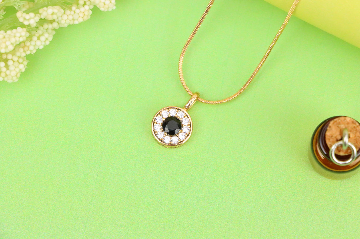Black Center Round Pendant in Rose Gold with Crystal Halo, XPPT1595 (2146-9)
