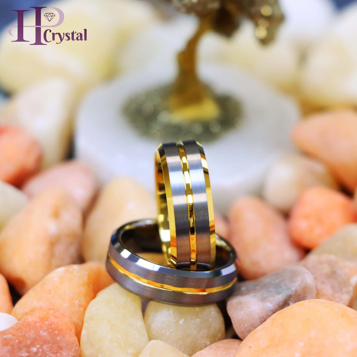 Yellow Gold/Silver Plated Center Grooved Tungsten Ring
