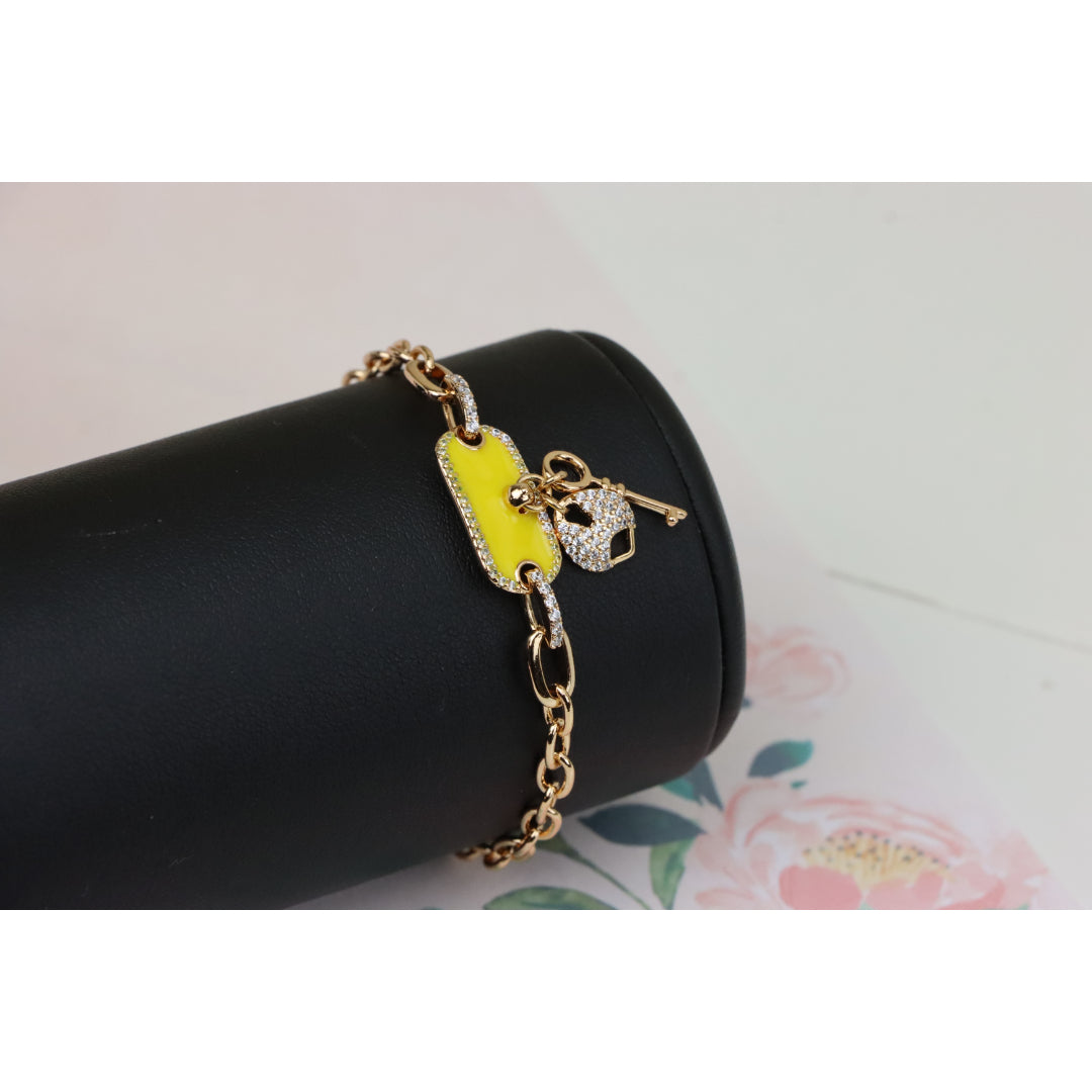 Rose Gold Bracelet with Yellow Charm and Crystal Lock & Key, XPBL0890 (2089-9)