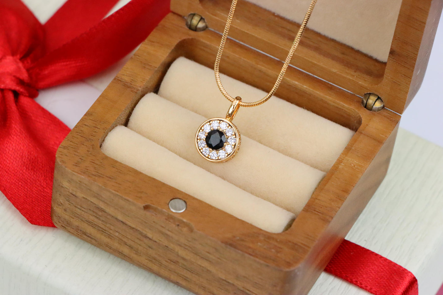 Black Center Round Pendant in Rose Gold with Crystal Halo, XPPT1595 (2146-9)