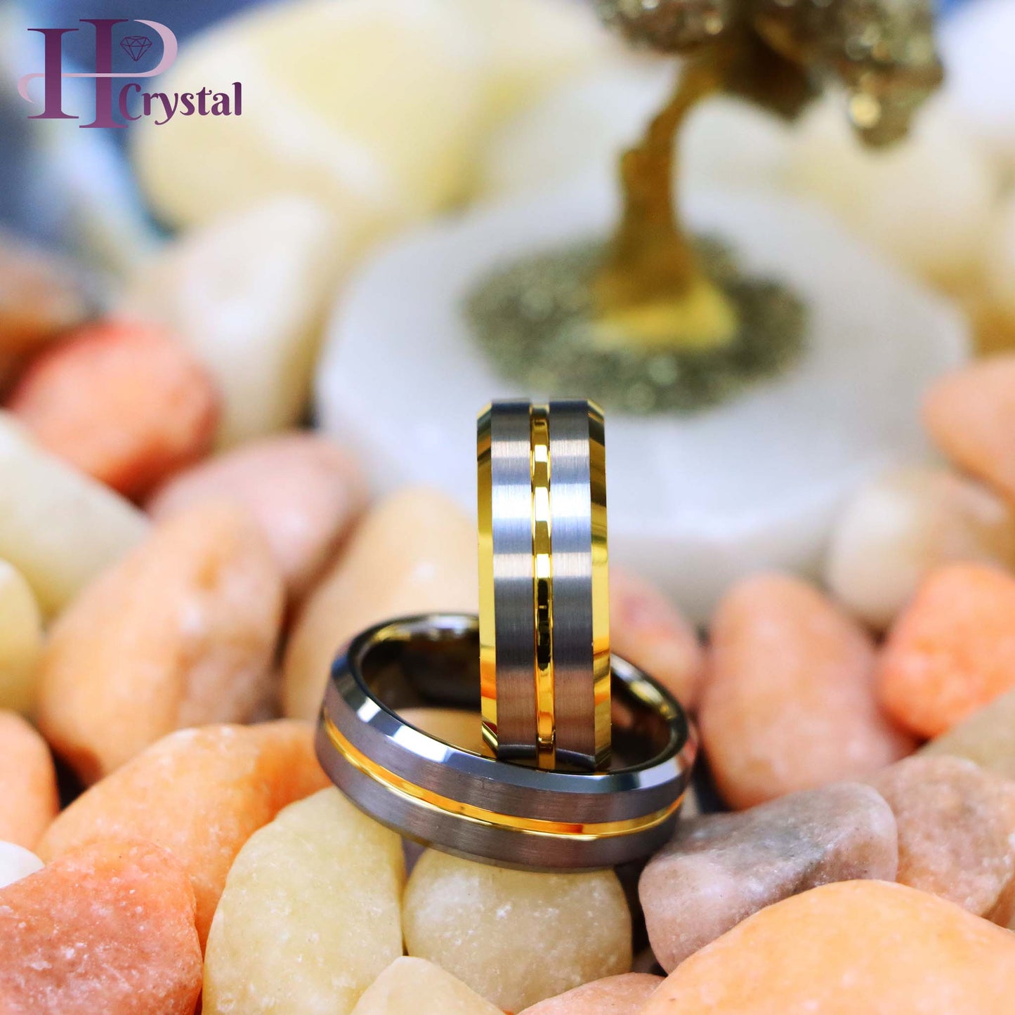 Yellow Gold/Silver Plated Center Grooved Tungsten Ring
