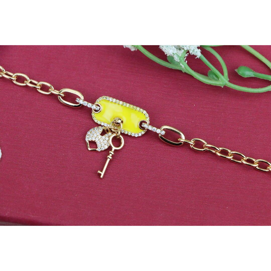 Rose Gold Bracelet with Yellow Charm and Crystal Lock & Key, XPBL0890 (2089-9)