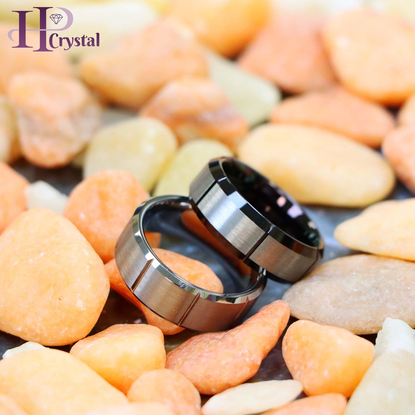Multiple Vertical Grooves Brushed Center Tungsten Ring