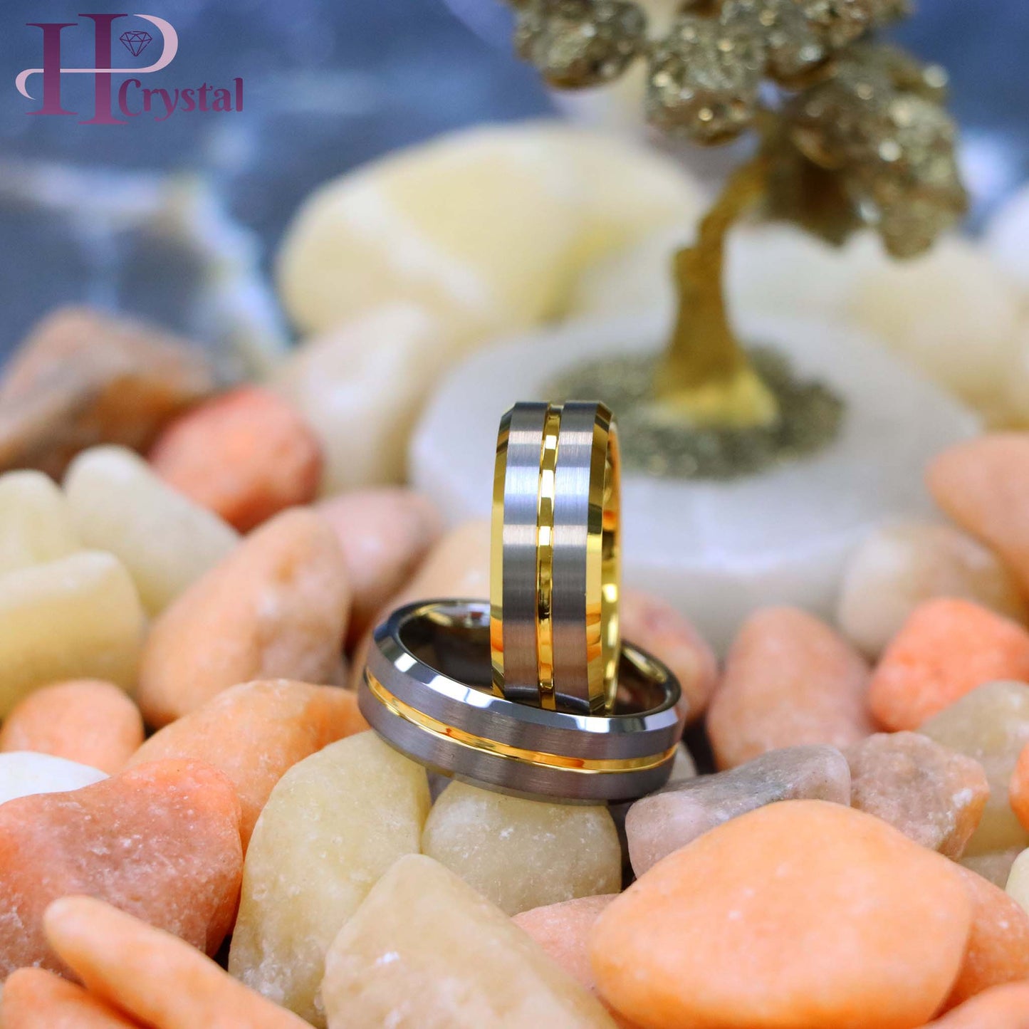 Yellow Gold/Silver Plated Center Grooved Tungsten Ring