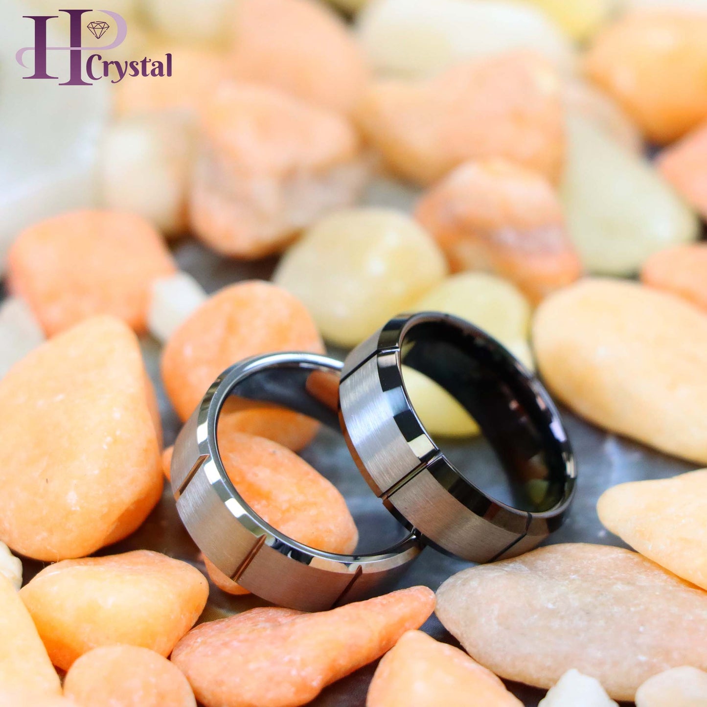 Multiple Vertical Grooves Brushed Center Tungsten Ring