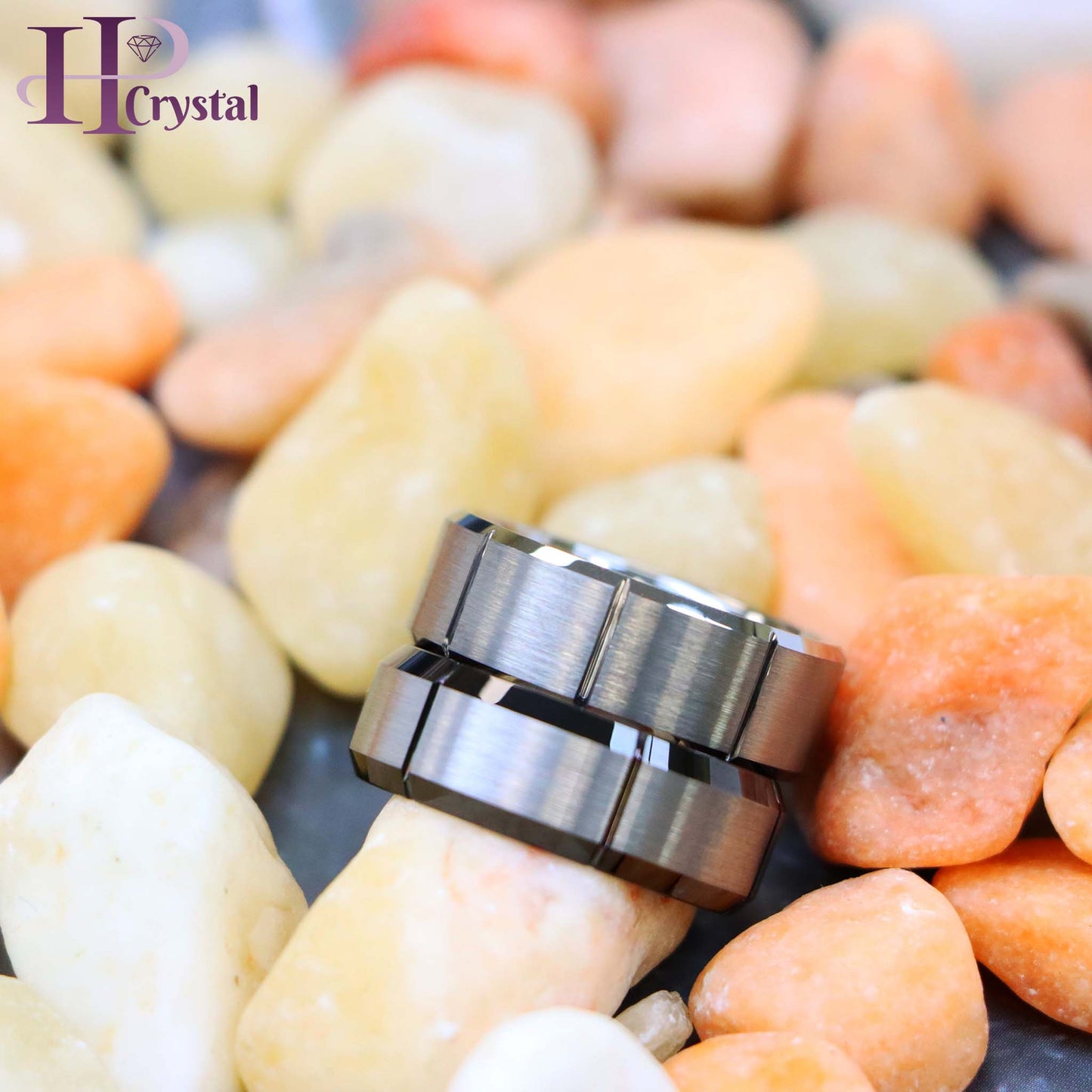 Multiple Vertical Grooves Brushed Center Tungsten Ring