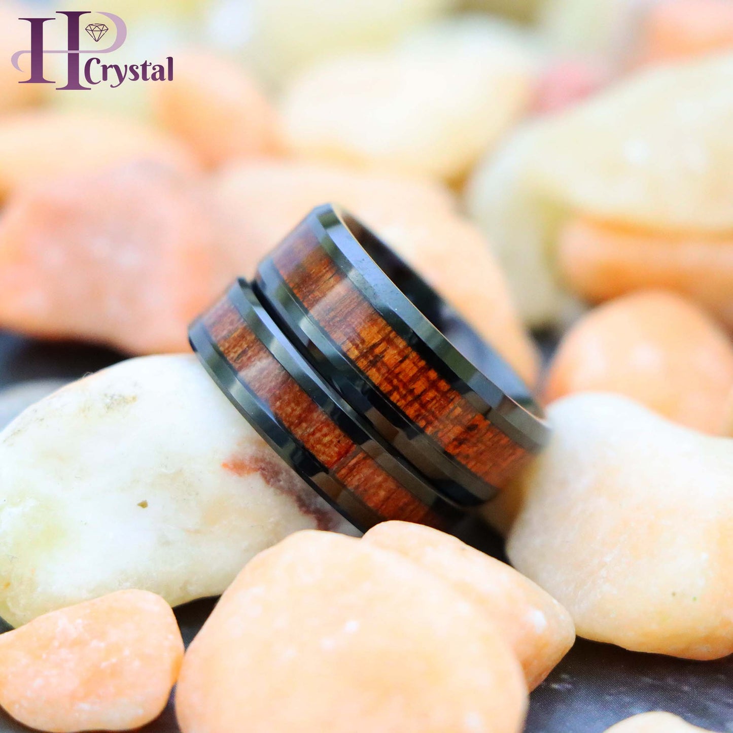 Black IP Plated Beveled Edge with Hawaiian Koa Wood Inlay Tungsten Ring