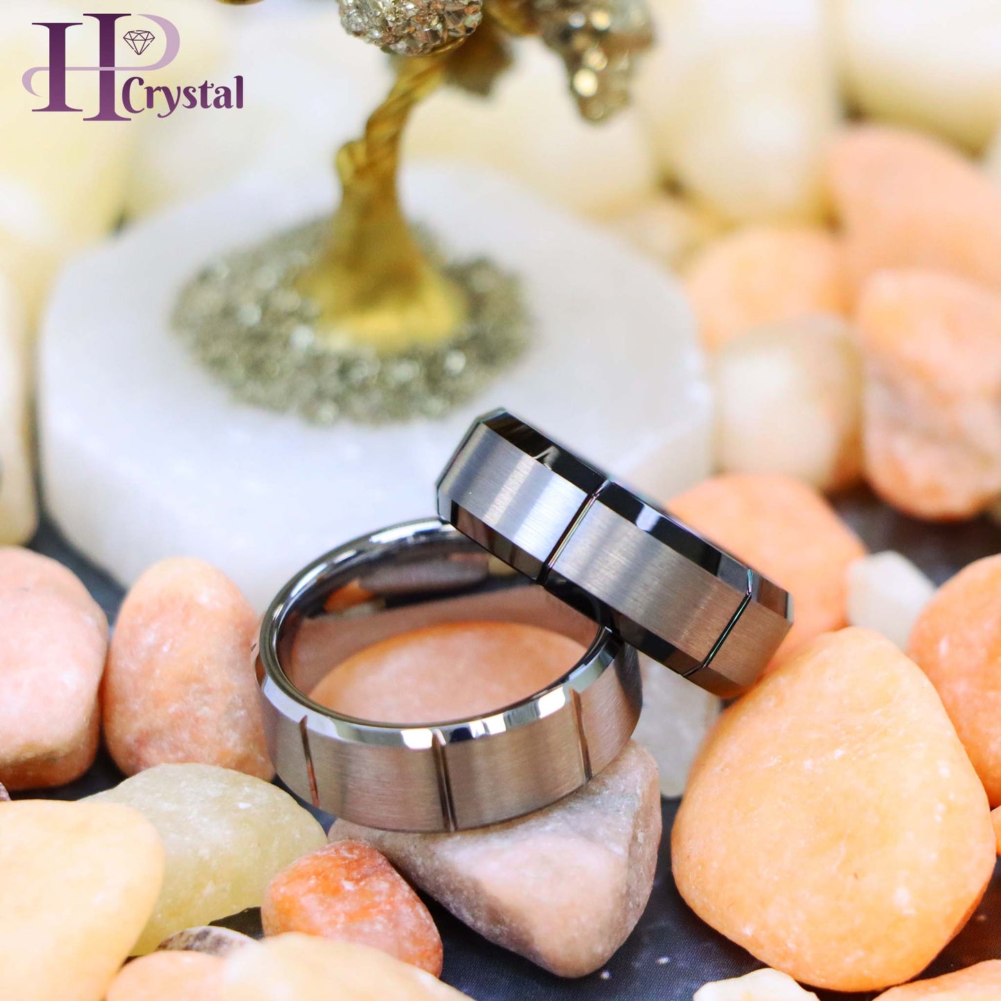 Multiple Vertical Grooves Brushed Center Tungsten Ring