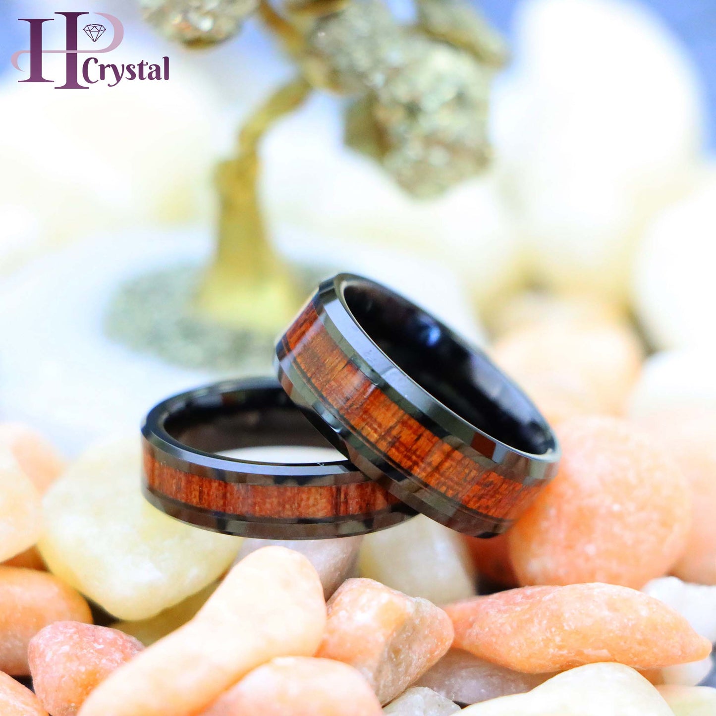 Black IP Plated Beveled Edge with Hawaiian Koa Wood Inlay Tungsten Ring