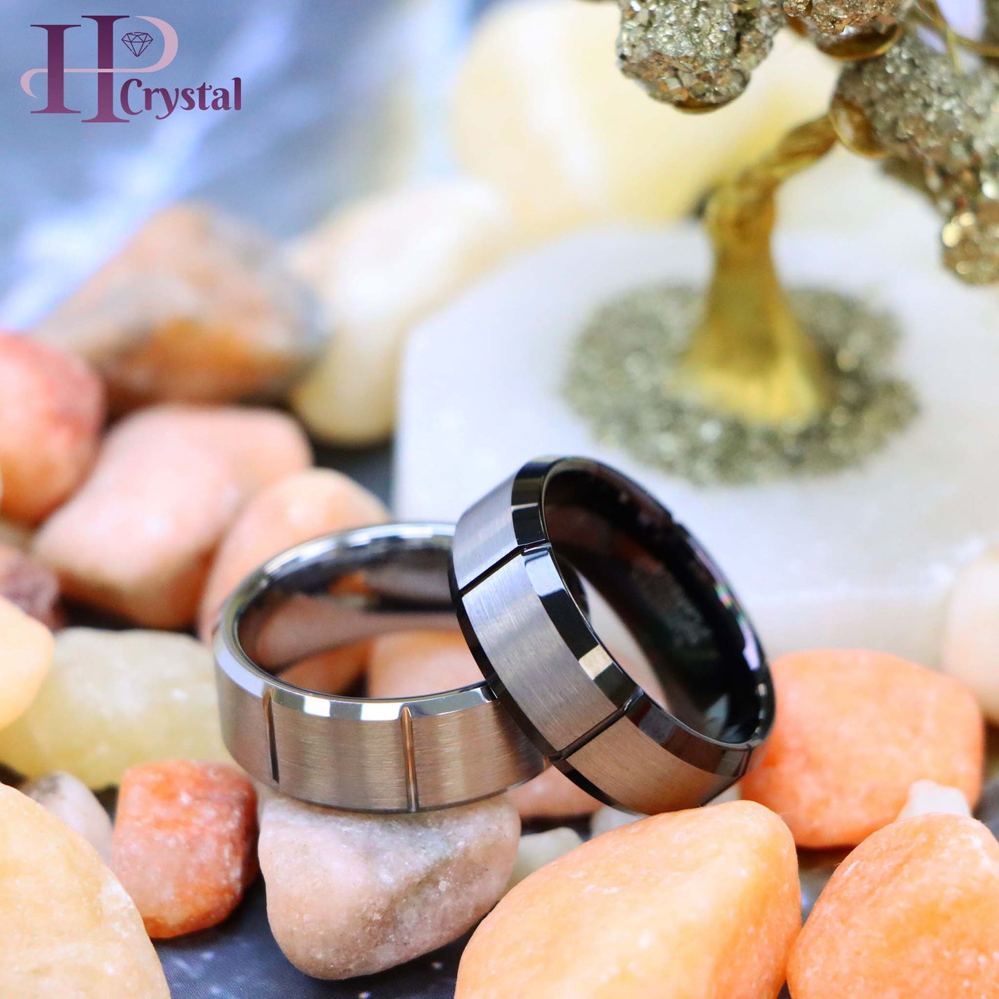 Multiple Vertical Grooves Brushed Center Tungsten Ring