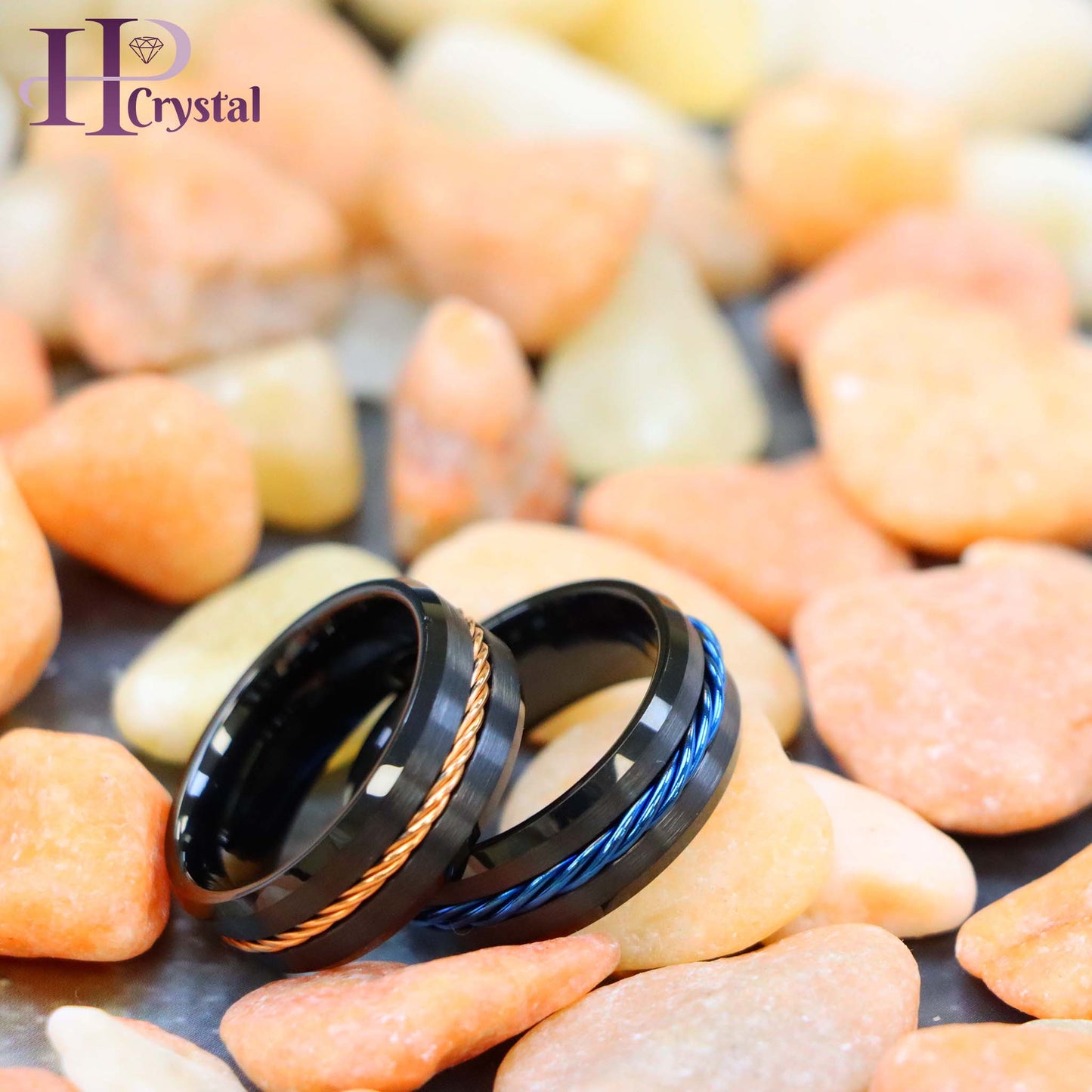 Black IP with Rose Gold IP Plated / Blue IP Plated Rope Inlay Tungsten Ring