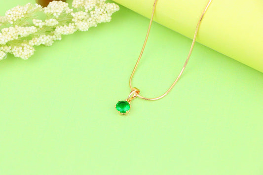 Elegant Green Solitaire Pendant in Gold Plated Brass, XPPT1209 (2121-7)