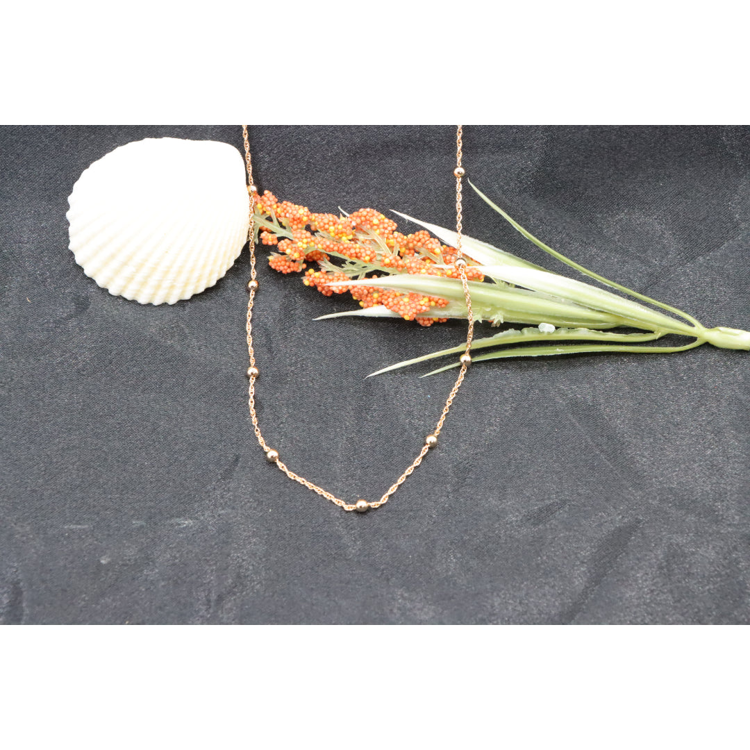 Rose Gold Beaded Chain Necklace with Twist Link – 19.7 Inch Length, XPNL0005 (2001-5)