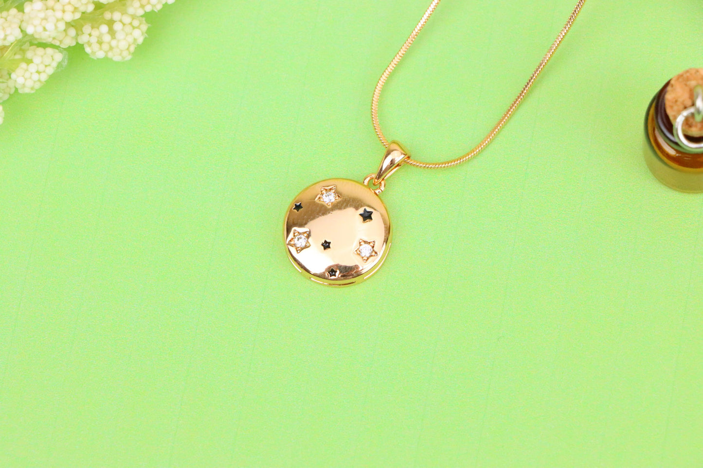 Celestial Starry Moon Rose Gold Pendant Round Charm, XPPT1598 (2147-1)